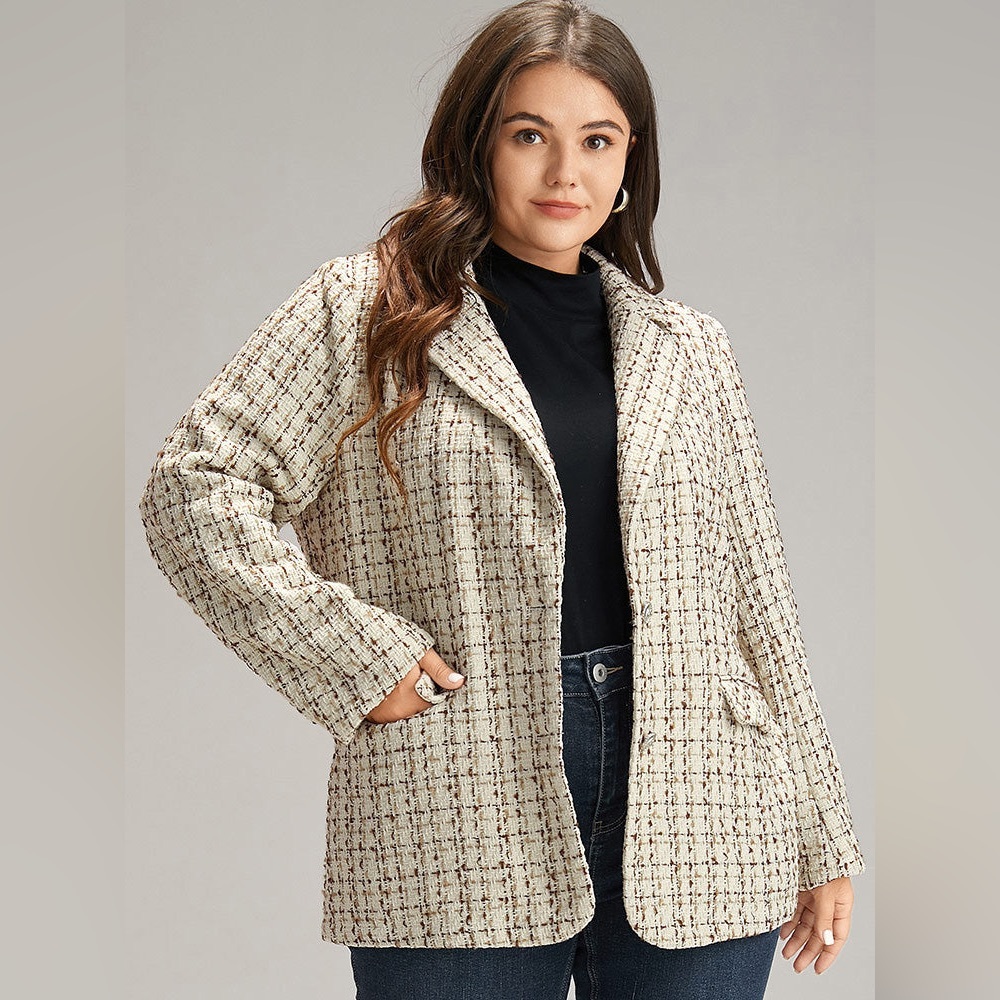 BloomChic NEW NWT Gingham Suit Collar Flap Pocket Blazer Women’s US 22-24